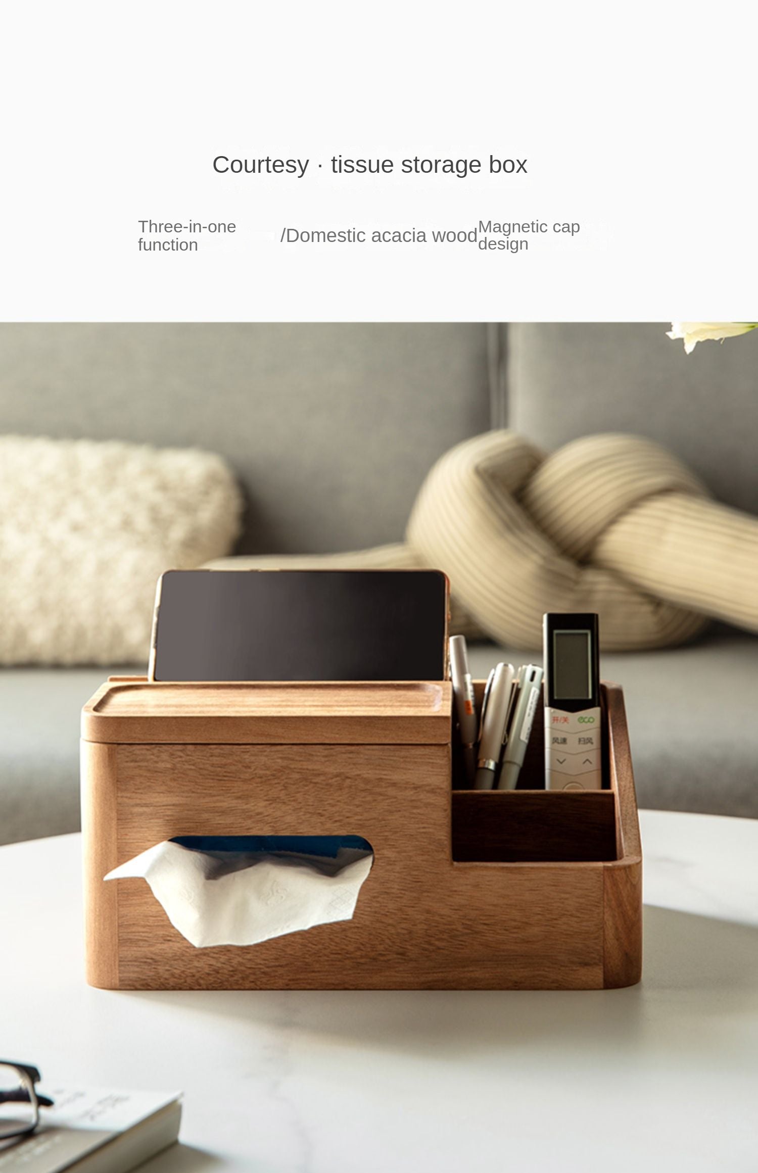 Black Walnut, Acacia Solid Wood Multi-Functional Tissue Box