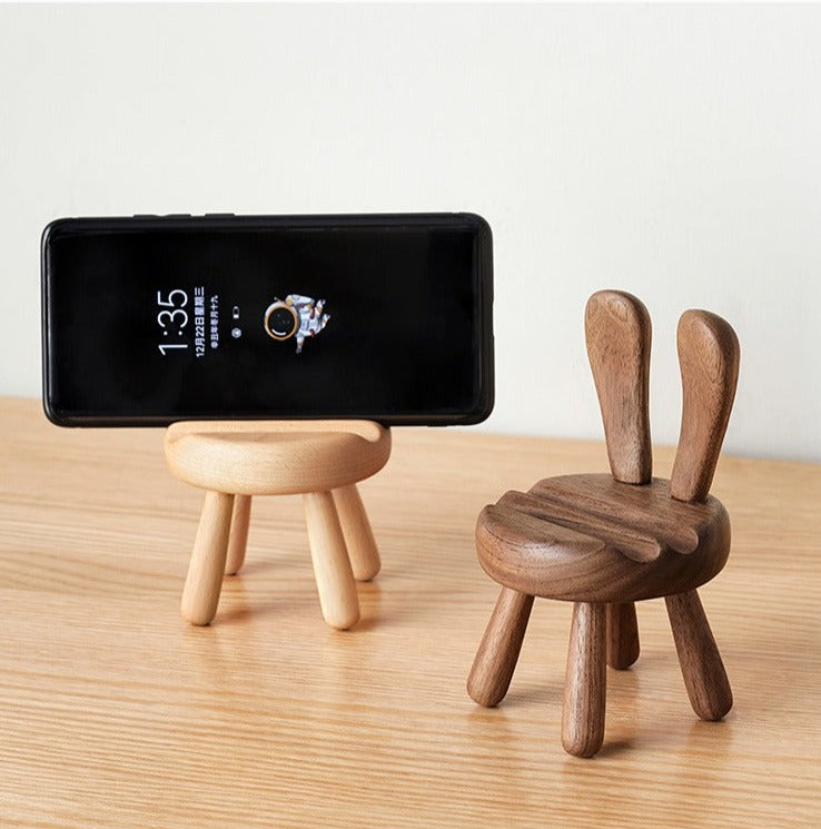 Black Walnut, Beech, Acacia Solid Wood Mobile Phone Holder Rabbit