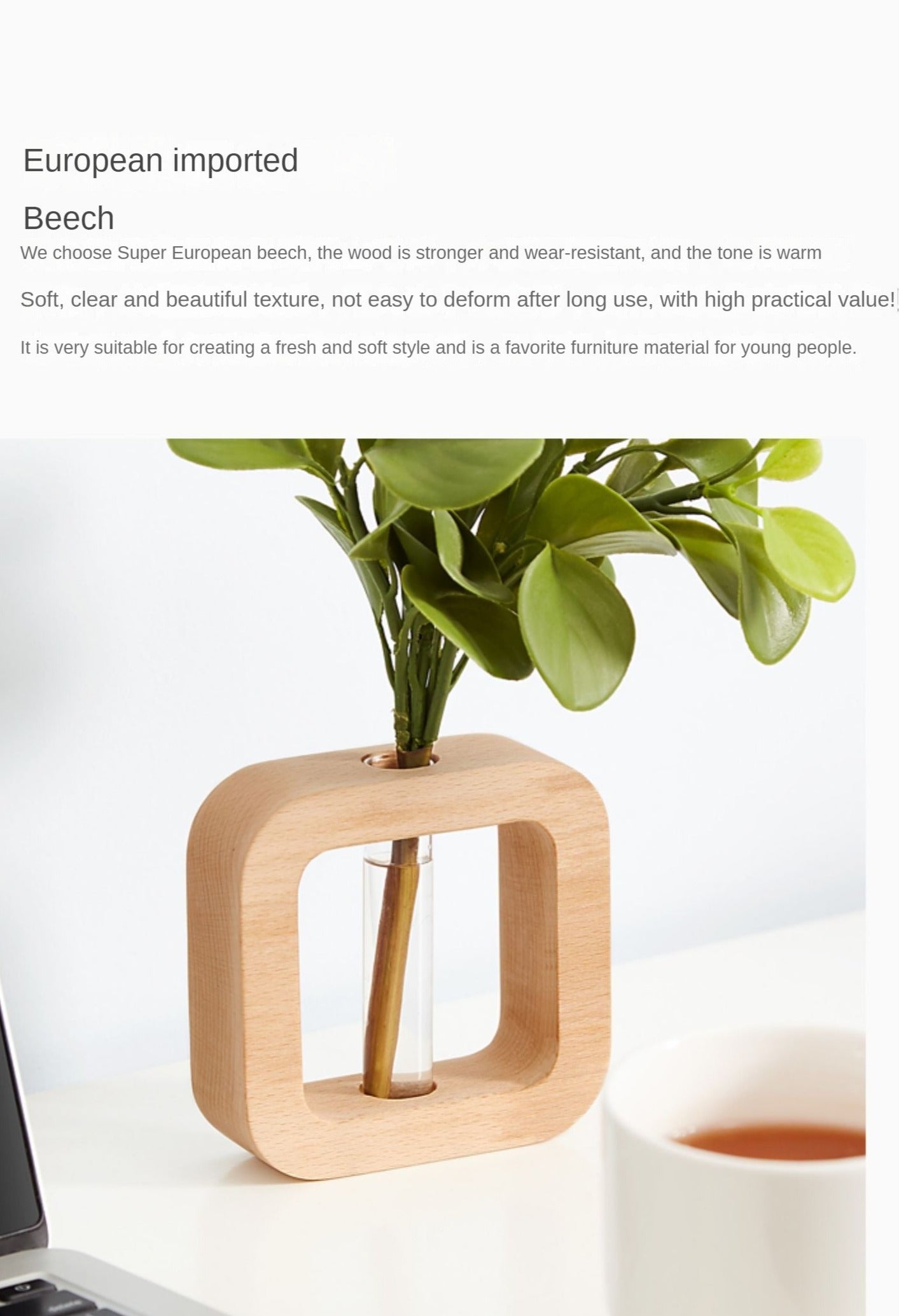 Hydroponic solid wood fine mouth vase"