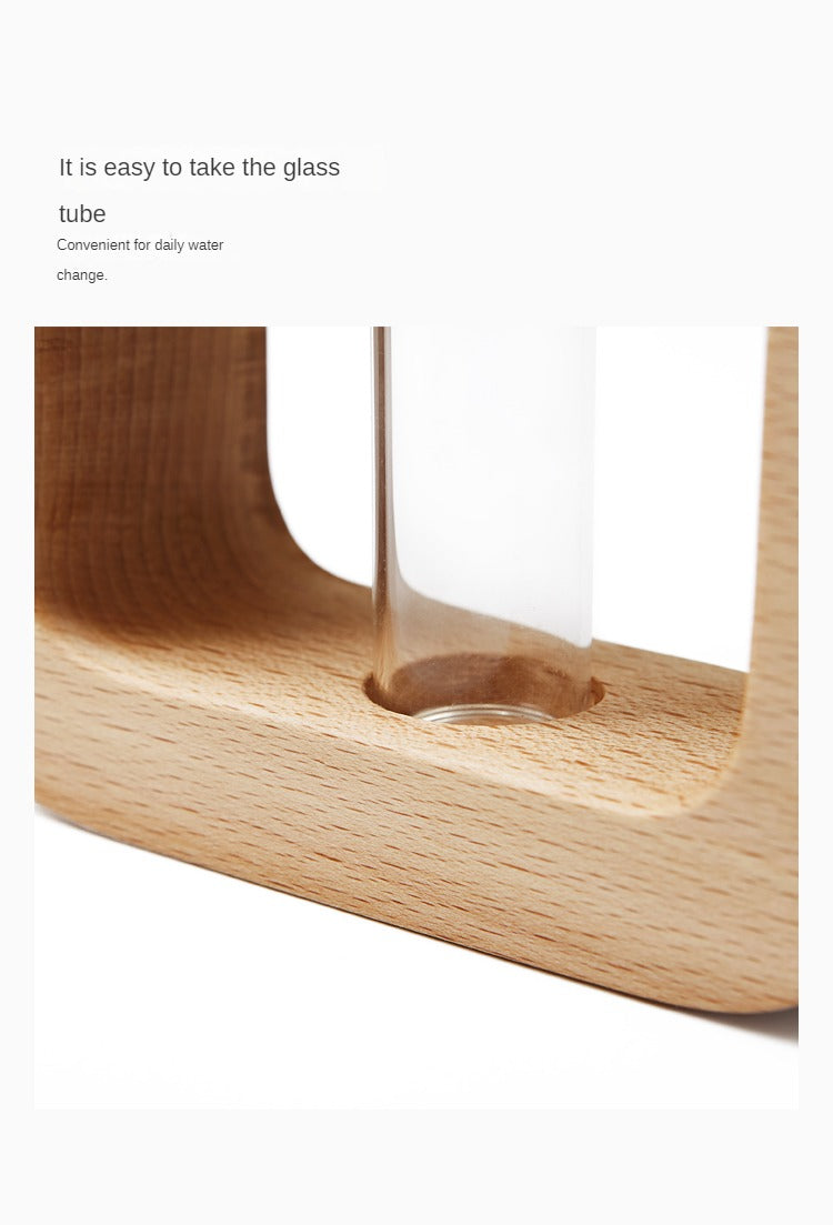 Hydroponic solid wood fine mouth vase"
