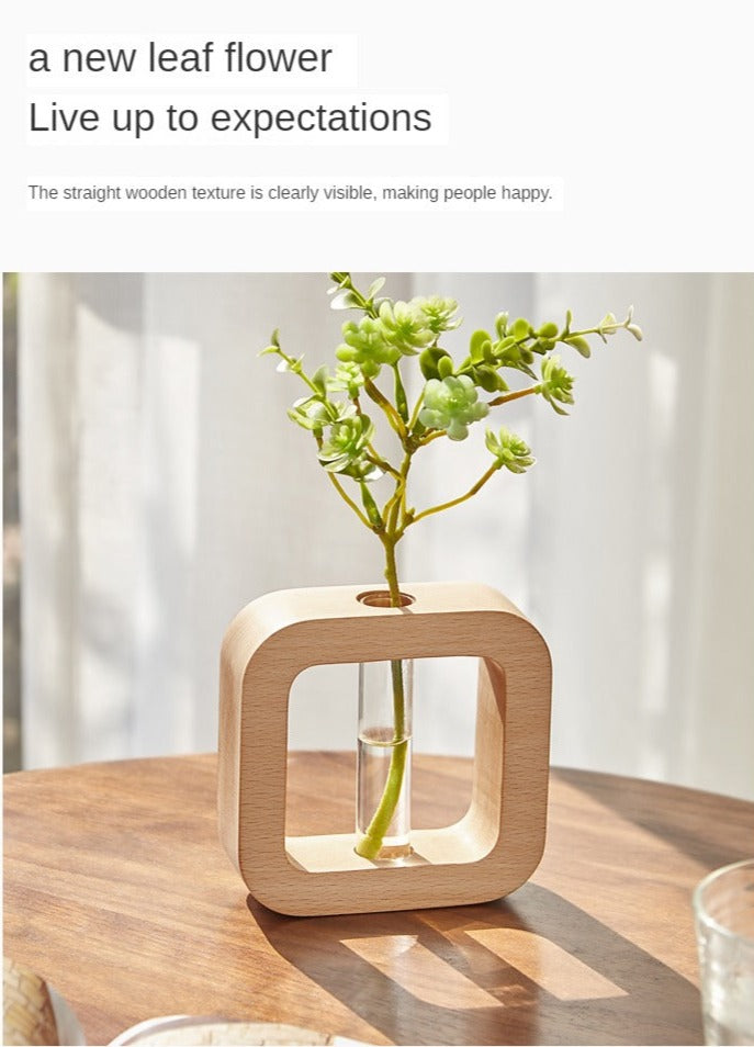 Hydroponic solid wood fine mouth vase"