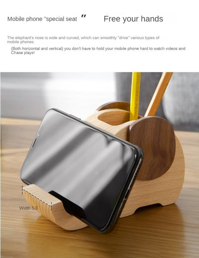 Beech Solid Wood Animal Shape Pen Holder