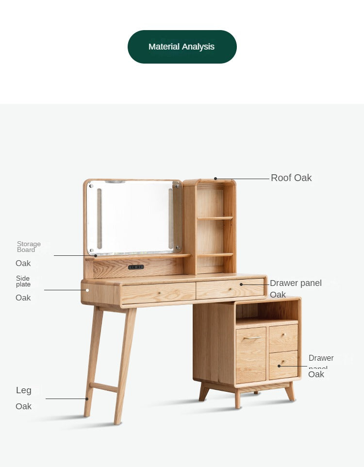 Oak, Rubberwood solid wood Dressing Table Telescopic.