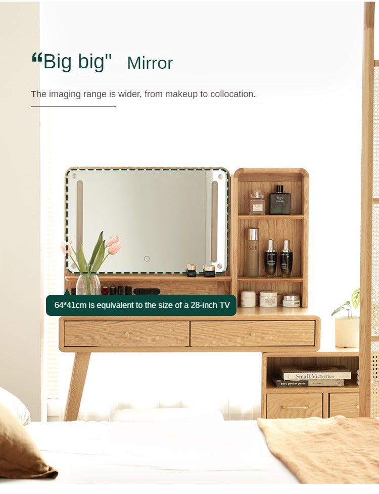 Oak, Rubberwood Solid Wood Vanity Table Telescopic.