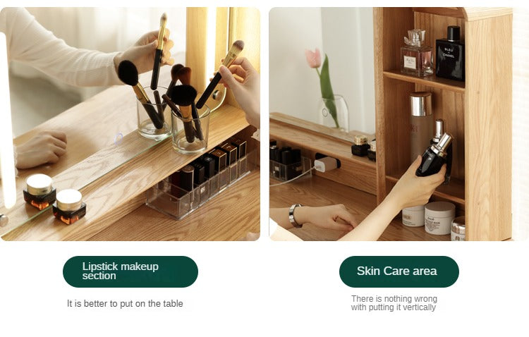 Oak, Rubberwood Solid Wood Vanity Table Telescopic.