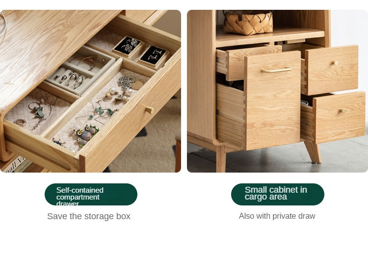 Oak, Rubberwood Solid Wood Vanity Table Telescopic.