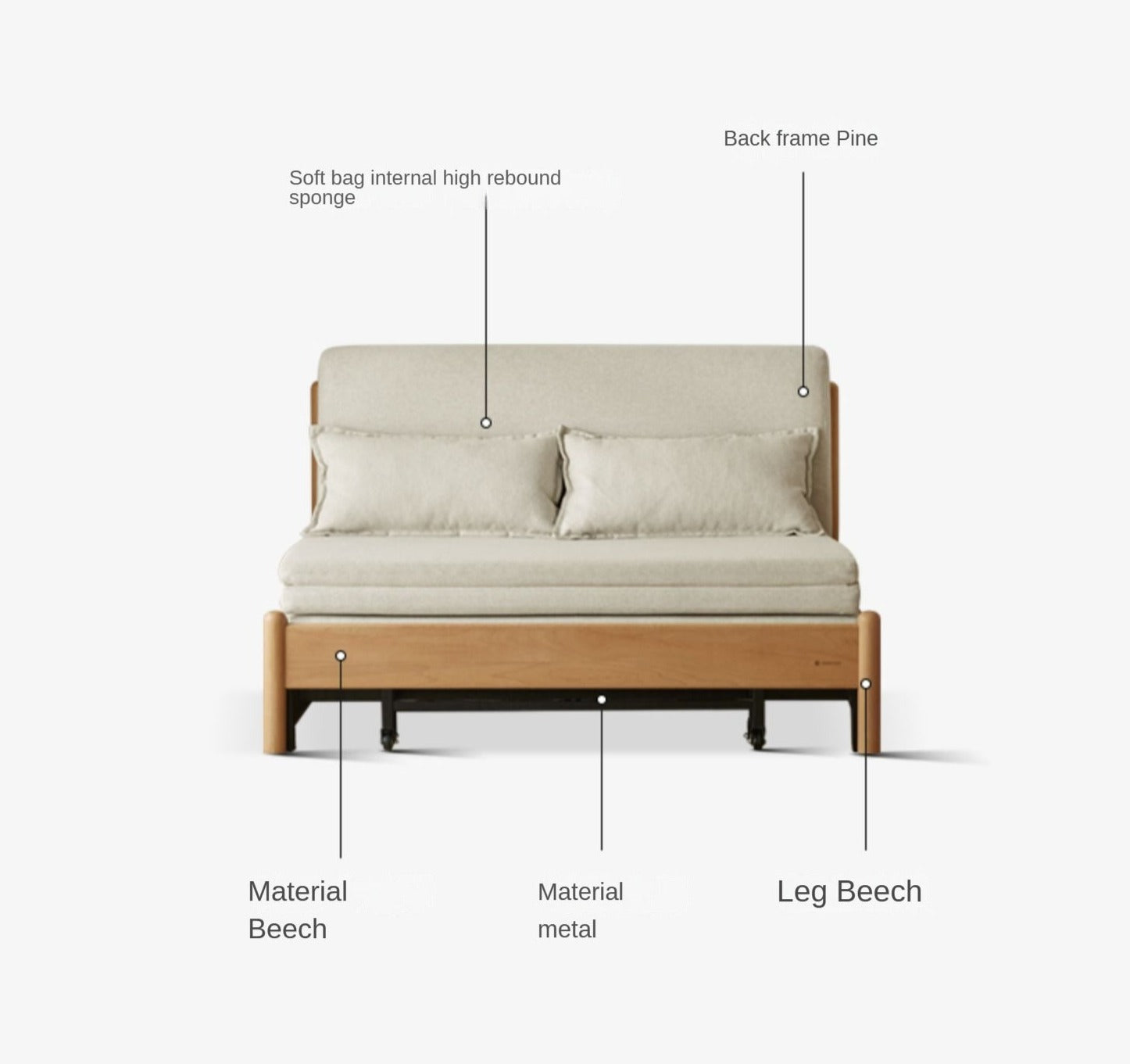 Beech Solid Wood Sofa Bed, Sleeper Sofa.