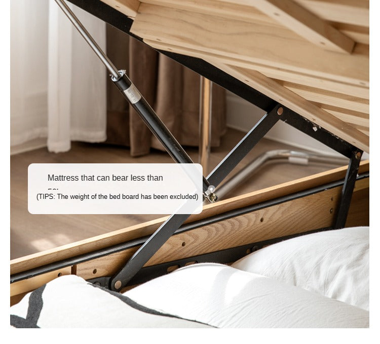 Oak Solid Wood Box Bed with Light And Bookshelf
