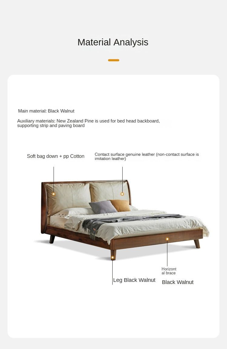 Black Walnut, Sandalwood Solid Wood Leather,Technology Cloth Bed