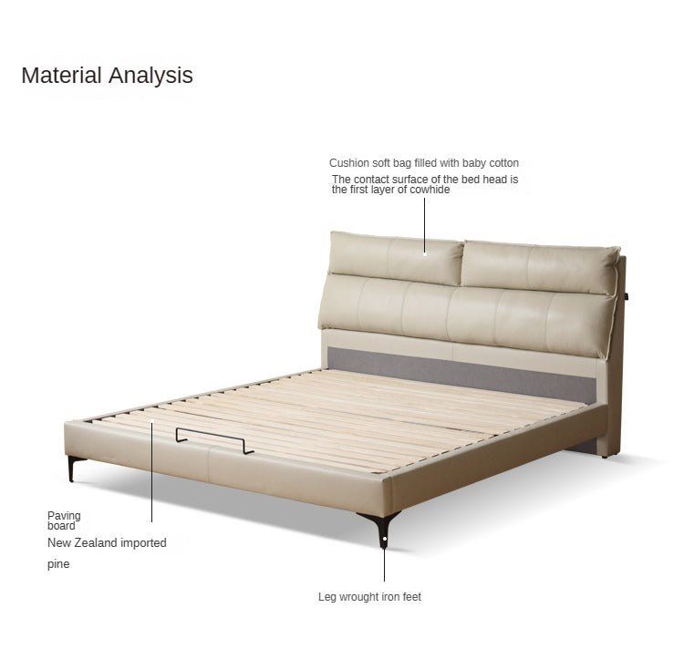 Cow Leather Bed ,Technology Cloth Wood Bed