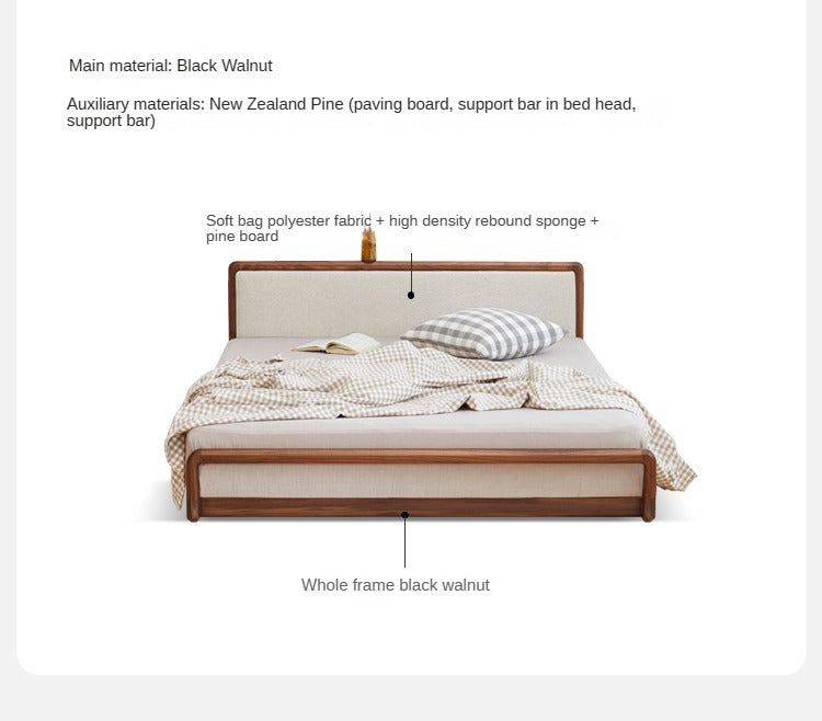 Ash Solid Wood Floor Bed Rattan