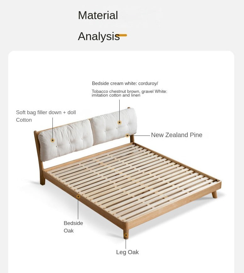 Oak Solid Wood Cream Style Soft Bed