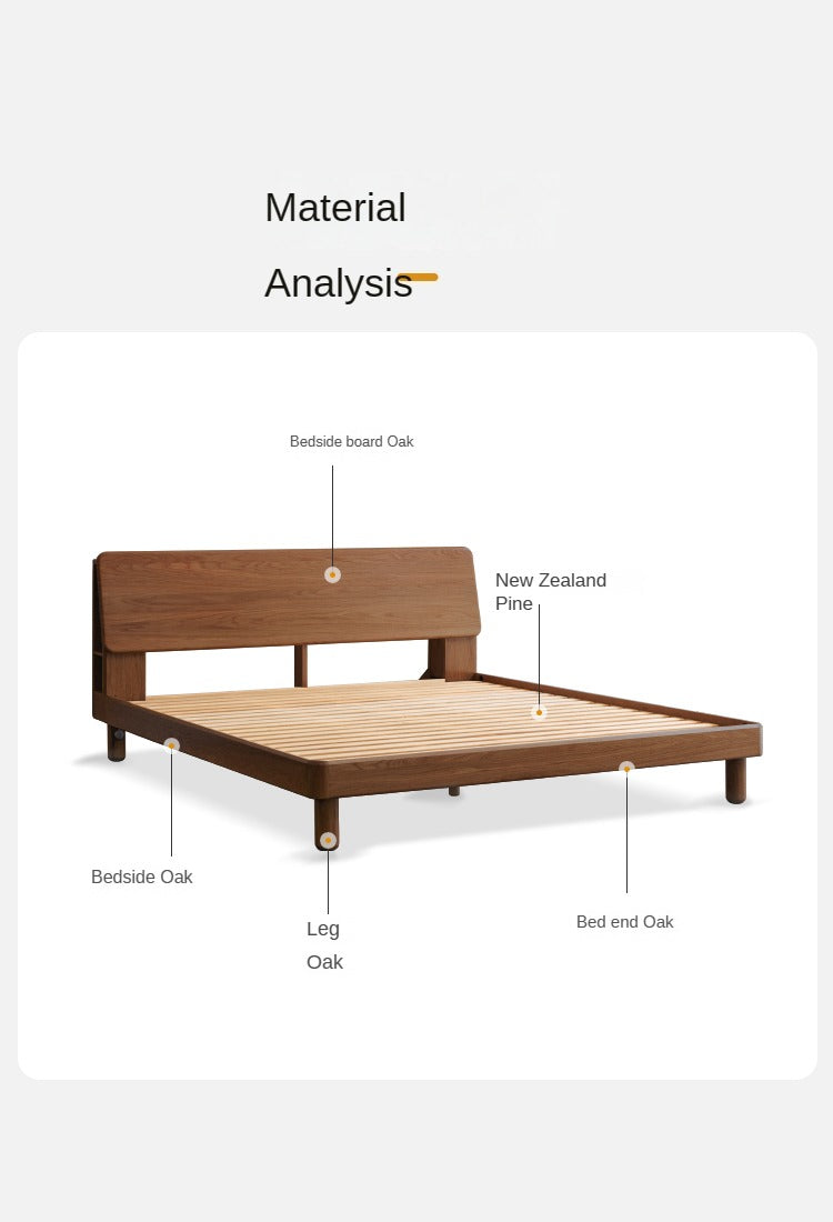 Oak Solid Wood Bed with Light, Storage Space
