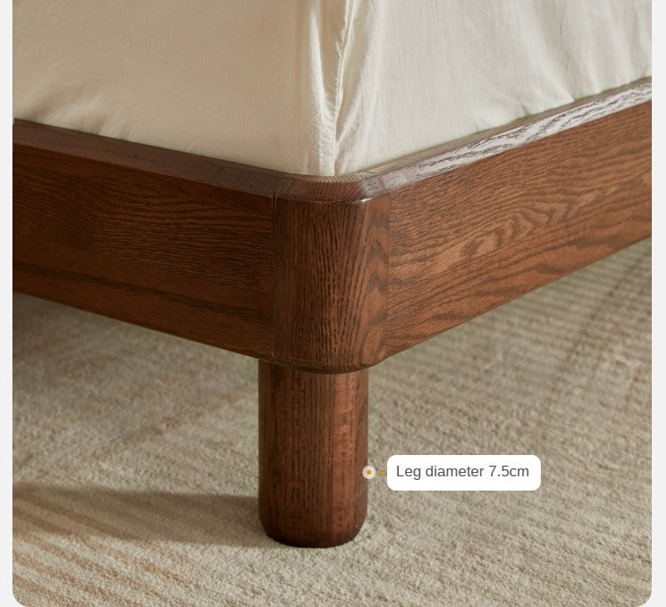 Oak Solid Wood Bed with Light, Storage Space