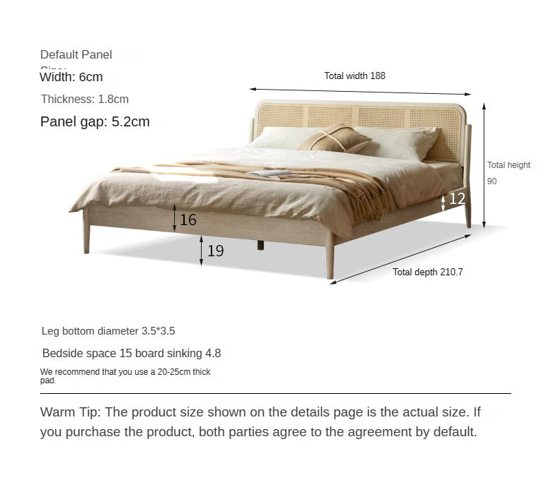 Oak Solid Wood Rattan bed