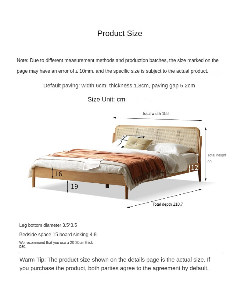 Oak Solid Wood Rattan bed