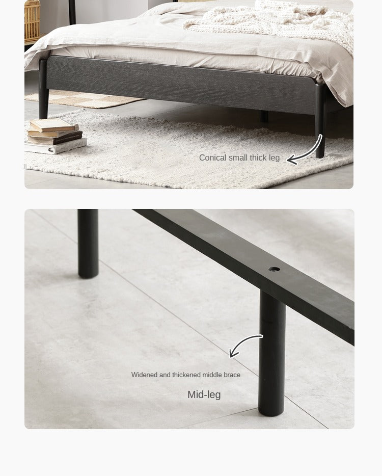 Oak Solid Wood Black Rattan bed