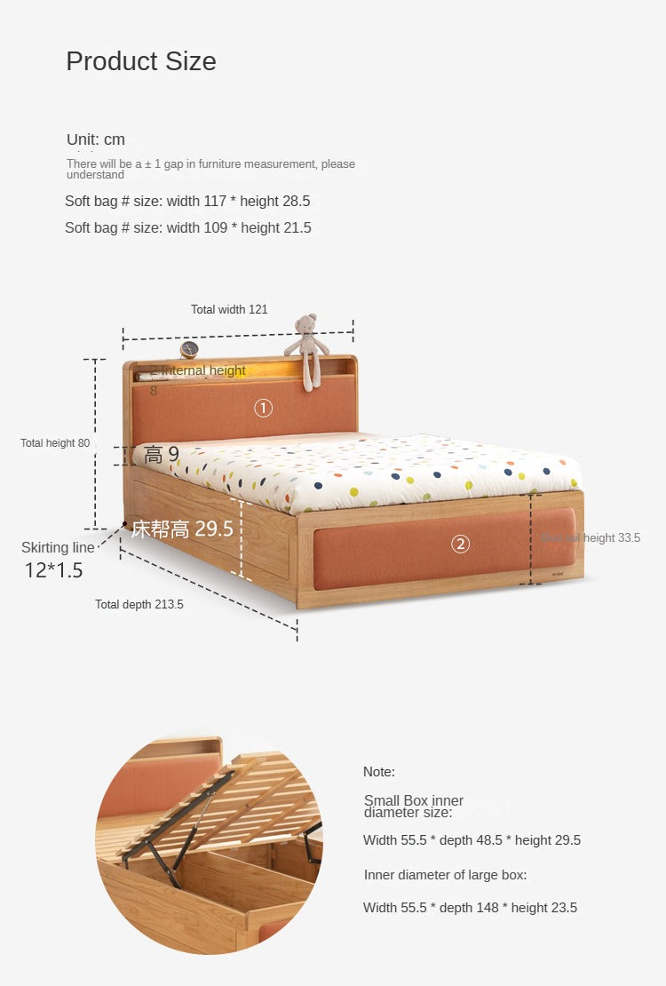 Multifunctional storage bed Oak solid wood with LED light"