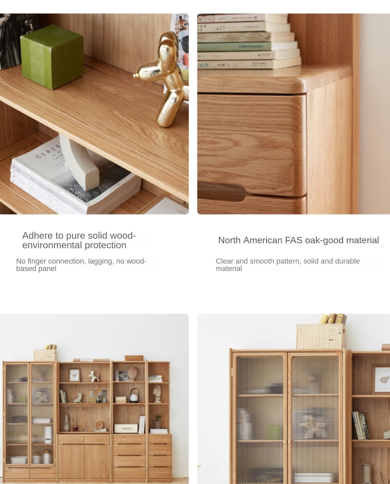 Oak Solid Wood Bookcase Free Combination Floor-to-ceiling Bookshelf