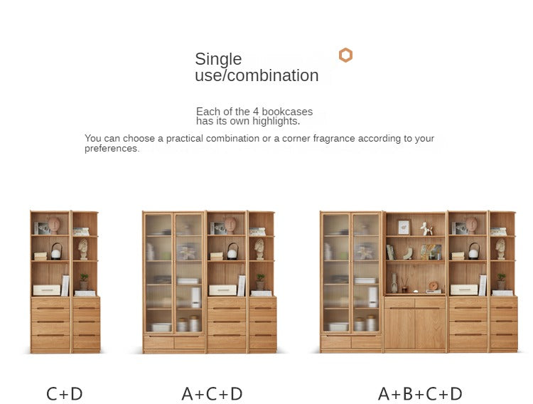 Oak Solid Wood Bookcase Free Combination Floor-to-ceiling Bookshelf