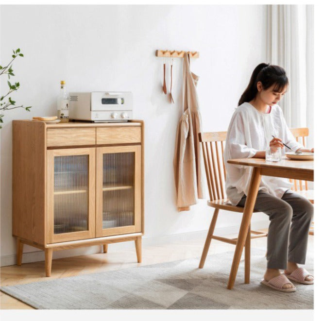 Oak Solid Wood, Solid RubberWood Nordic Modern Sideboard