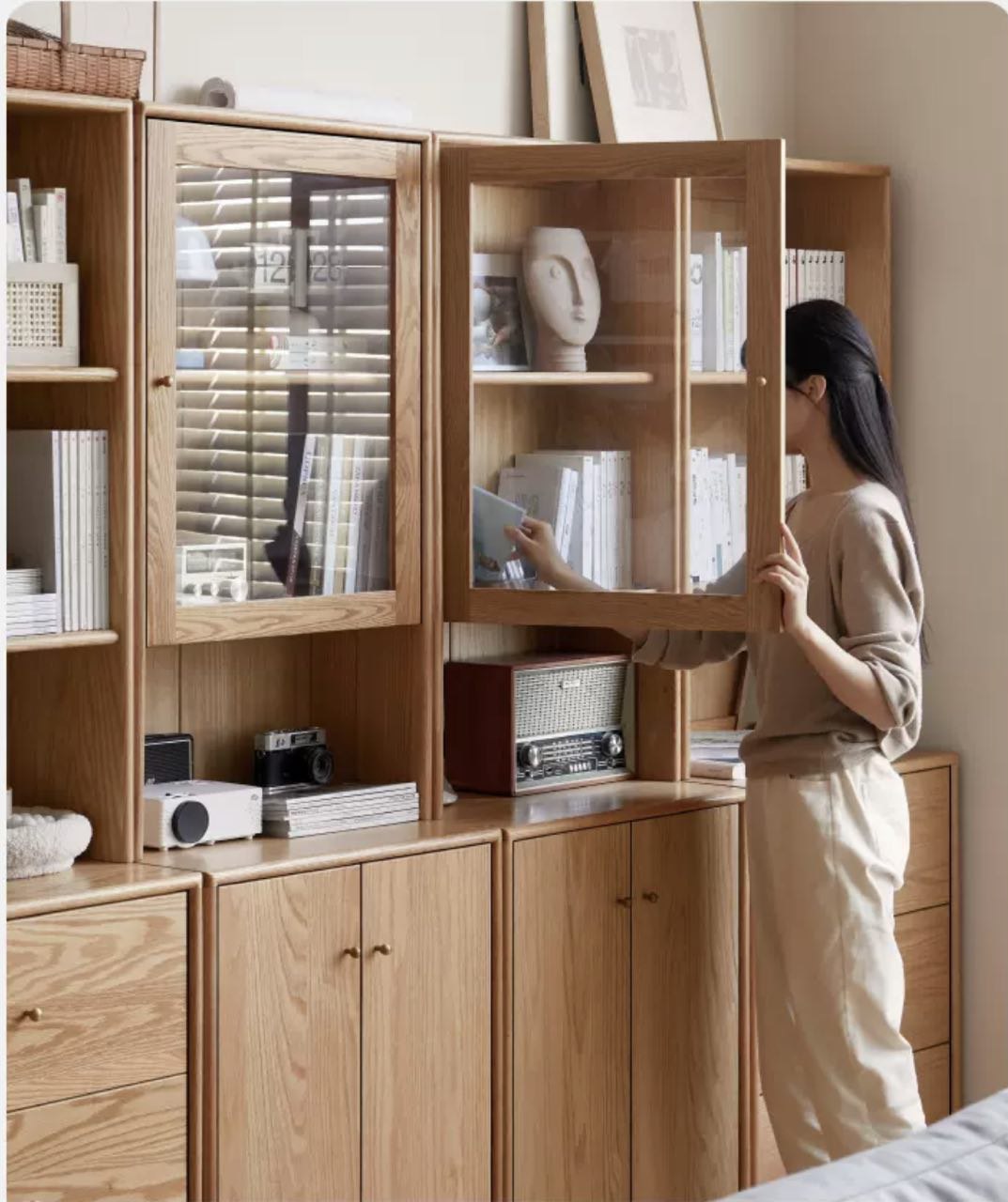 Floor-to-ceiling combination bookshelf, glass bookcase Oak"