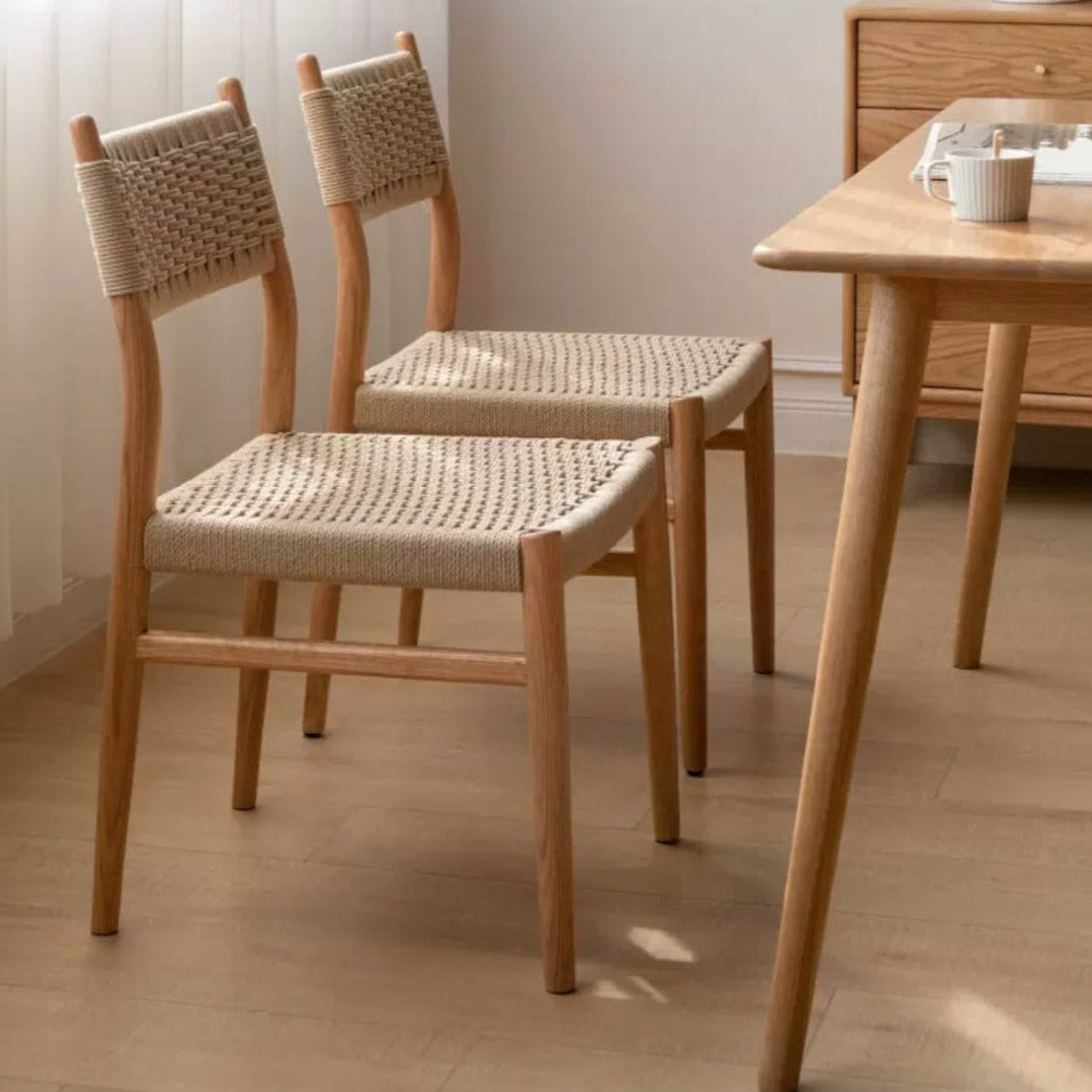 solid wood dining chair simple rope woven back chair small
