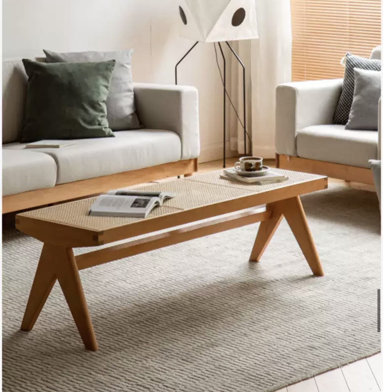 Cherry Solid Wood Rattan Retro Dining Bench