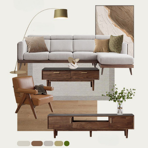 Black Walnut, Ash Solid Wood Adjustable Headrest Sofa.