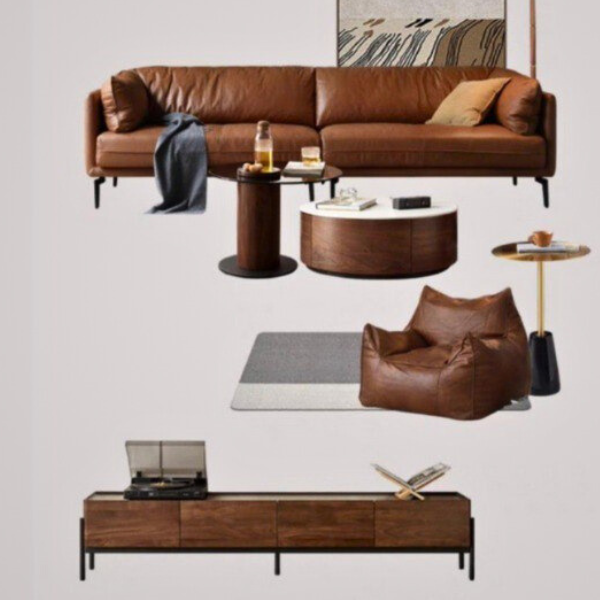 First Layer Cowhide, Organic Leather ,Tech Fabric Italian Style Sofa.