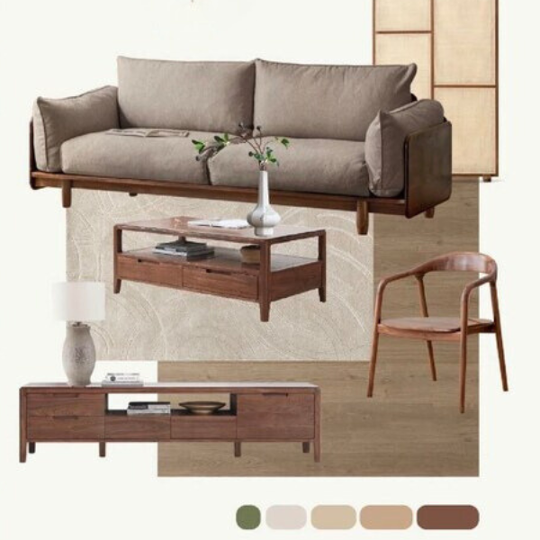 Oak, Ash Solid Wood Sofa Genuine Leather, Fabric.