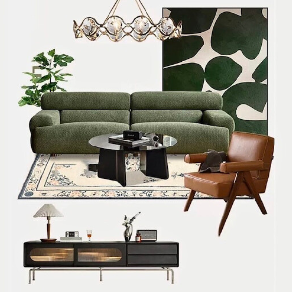 Velvet Three-seat Modular Fabric Sofa.