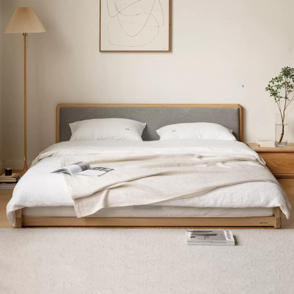 Ash Solid Wood Floor Bed Rattan