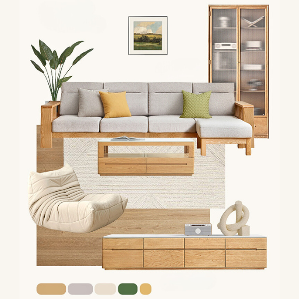 Oak Solid Wood Sectional Sofa-two colors available