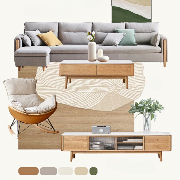 Oak Solid Wood Luxury Fabric Sofa.
