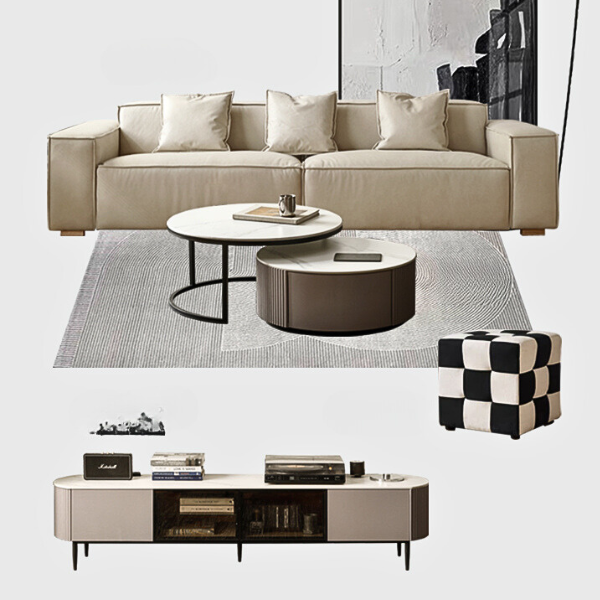 Luxury Сow Leather Sofa, Technical Fabric Sofa.