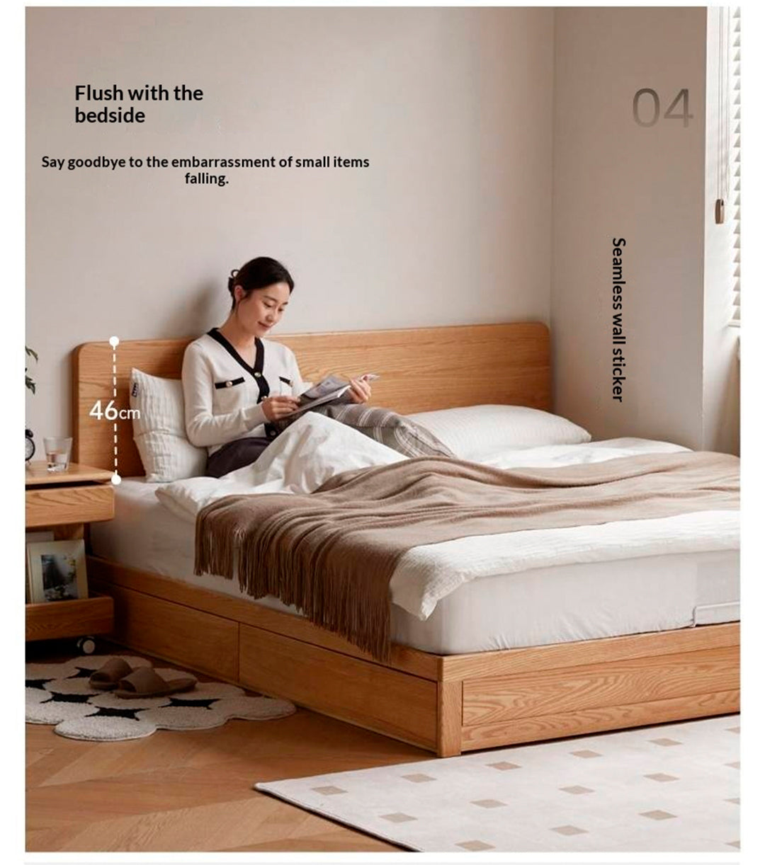 Oak, Ash, Rubberwood Solid Wood Box Bed, Platform Box Bed, Headboard-Free Bed