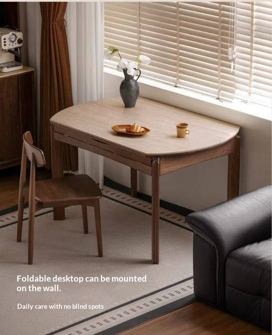 Black Walnut Solid Wood Folding Dining Table with Rock Plate Round Top