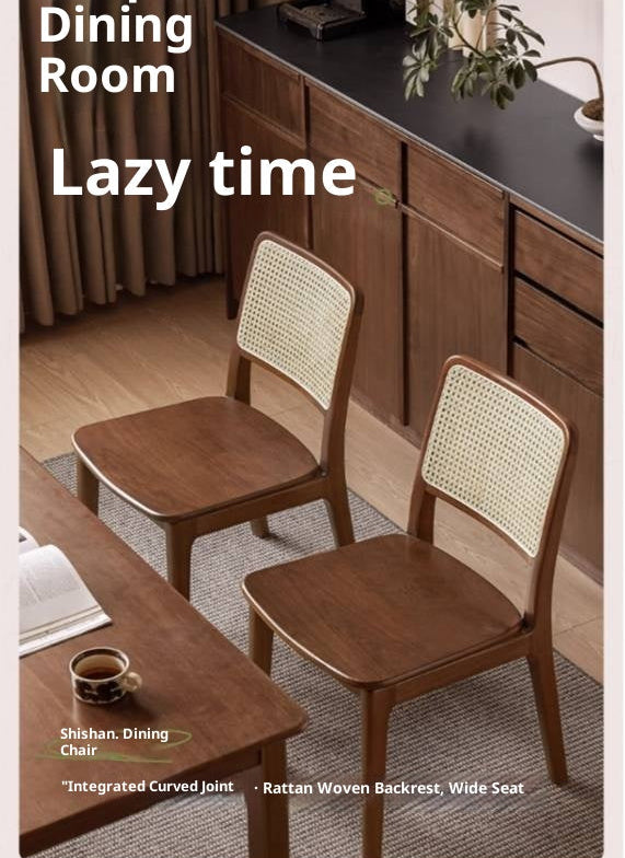 Set 4 pcs Black Walnut, Oak, Beech, Sandalwood Solid Wood Retro Rattan Chair