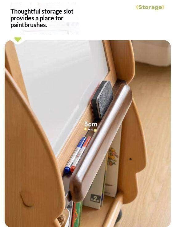 Beech, Poplar Solid Wood Movable Kids Bookshelf with Wheels, Multifunctional Storage