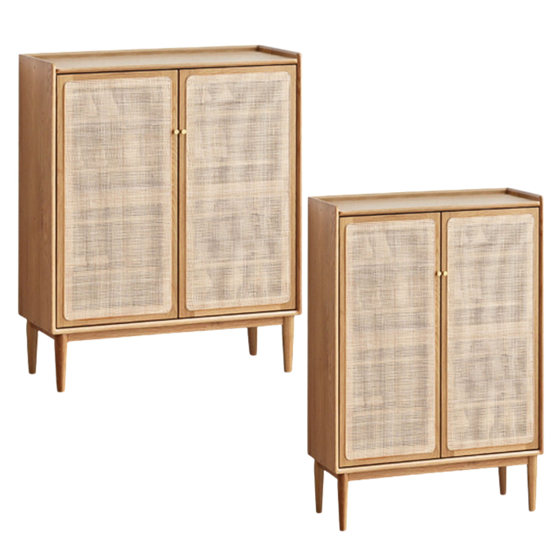 Oak Solid Wood Shoe Cabinet Storage Rattan