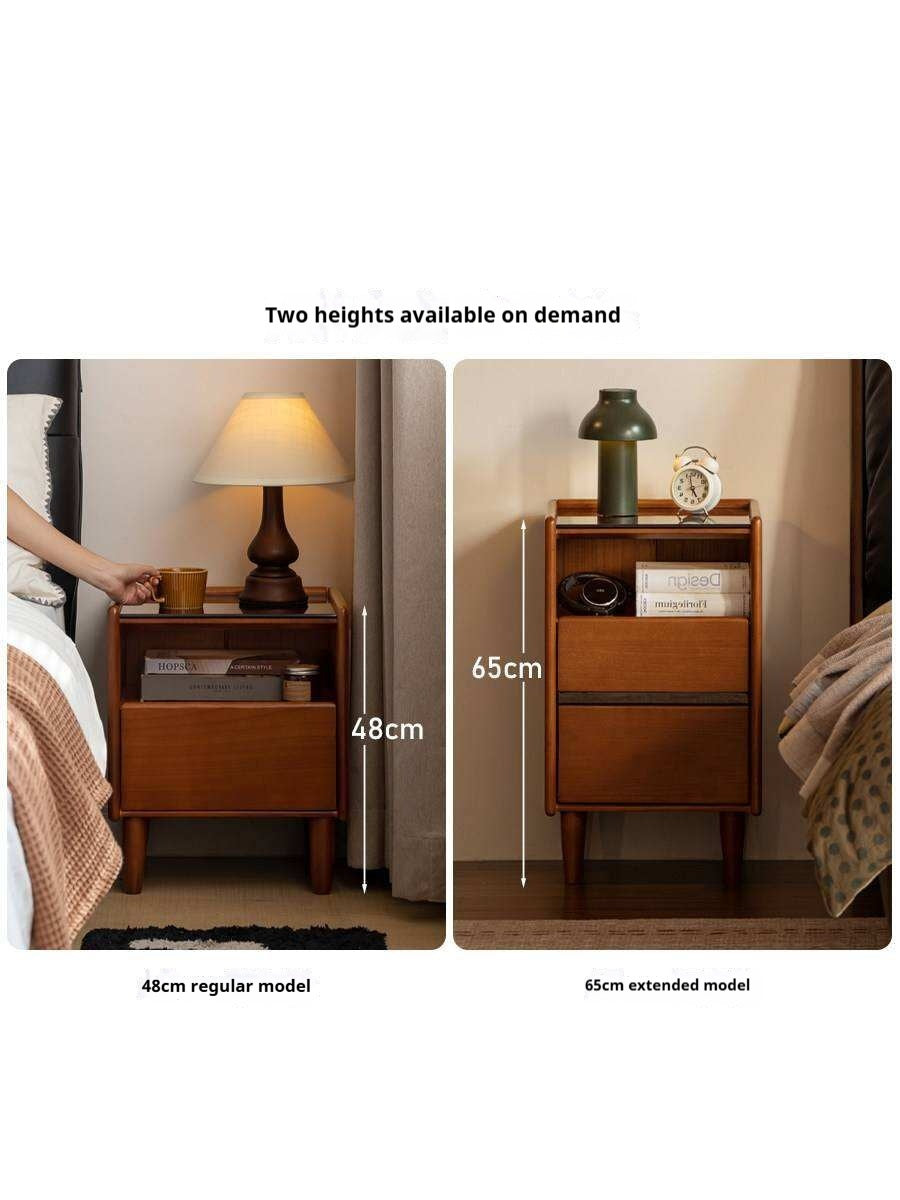 Poplar Solid Wood Glass Teak Color Nightstand