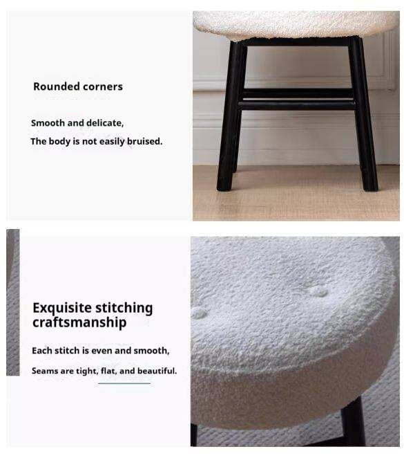 Oak Solid Wood Round Vanity Stool, Scandinavian Style White Makeup Chair