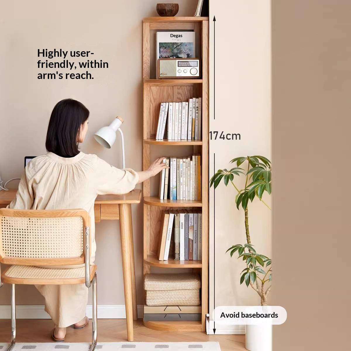 Solid Rubberwood, Oak, Ash Solid Wood Triangle Corner Bookshelf with Multi-Layer Shelving