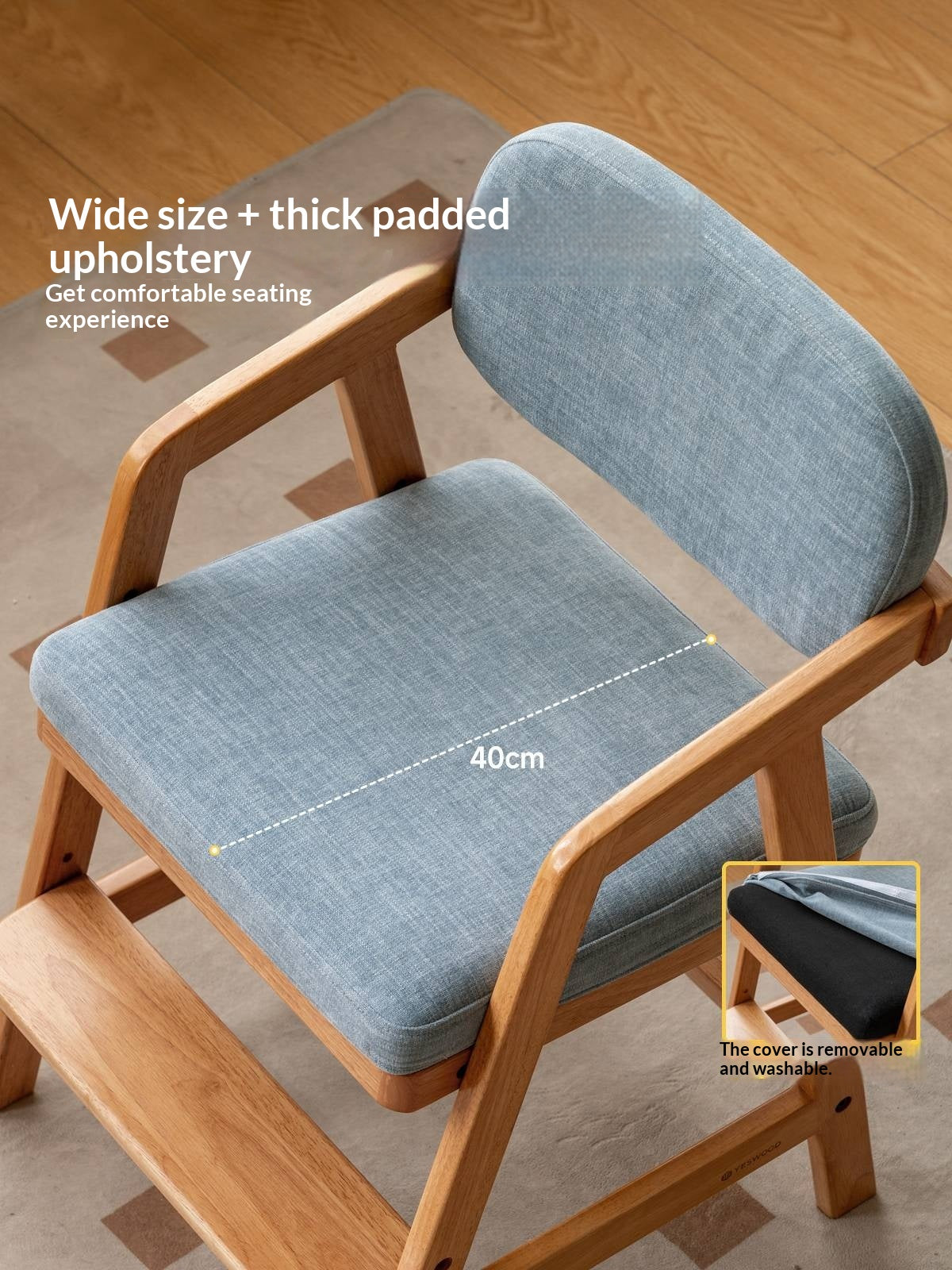 Solid Rubberwood Nordic Style Kids Chair with Adjustable Armrest