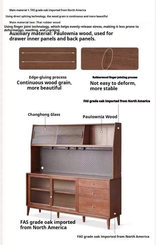 Solid Rubberwood, Oak Solid Wood Sideboard, Buffet Cabinet