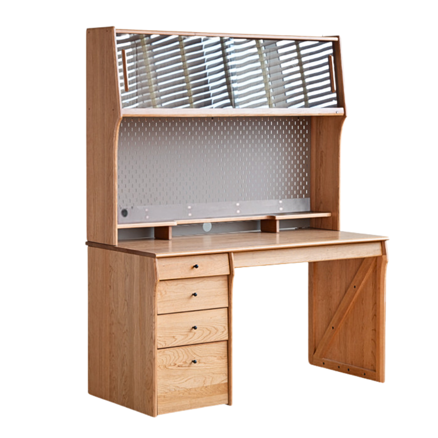 Cherry Wood Desk and Bookshelf Integrated Office Desk