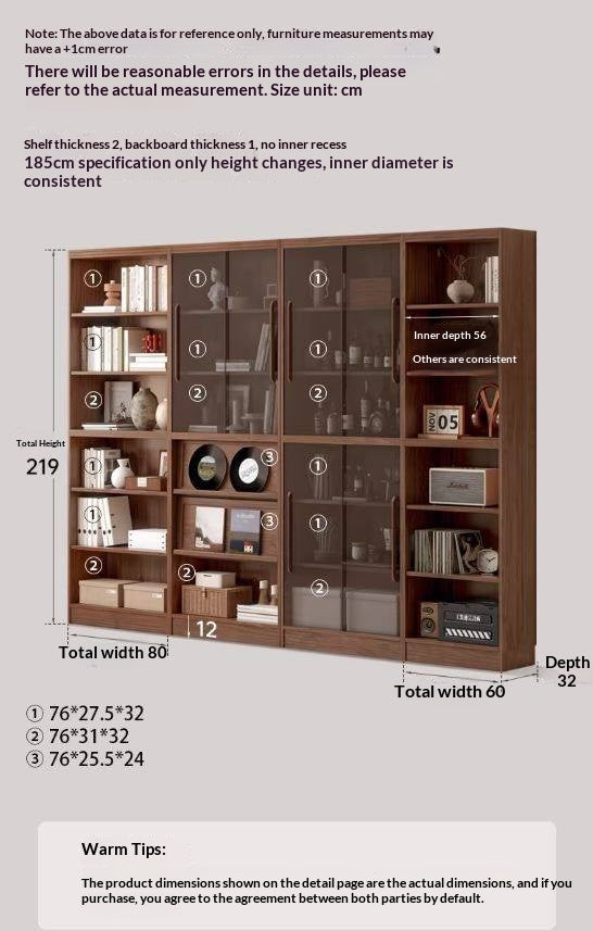 Black Walnut, Oak Solid Wood Floor-Standing Bookcase with Luxury Storage Cabinet