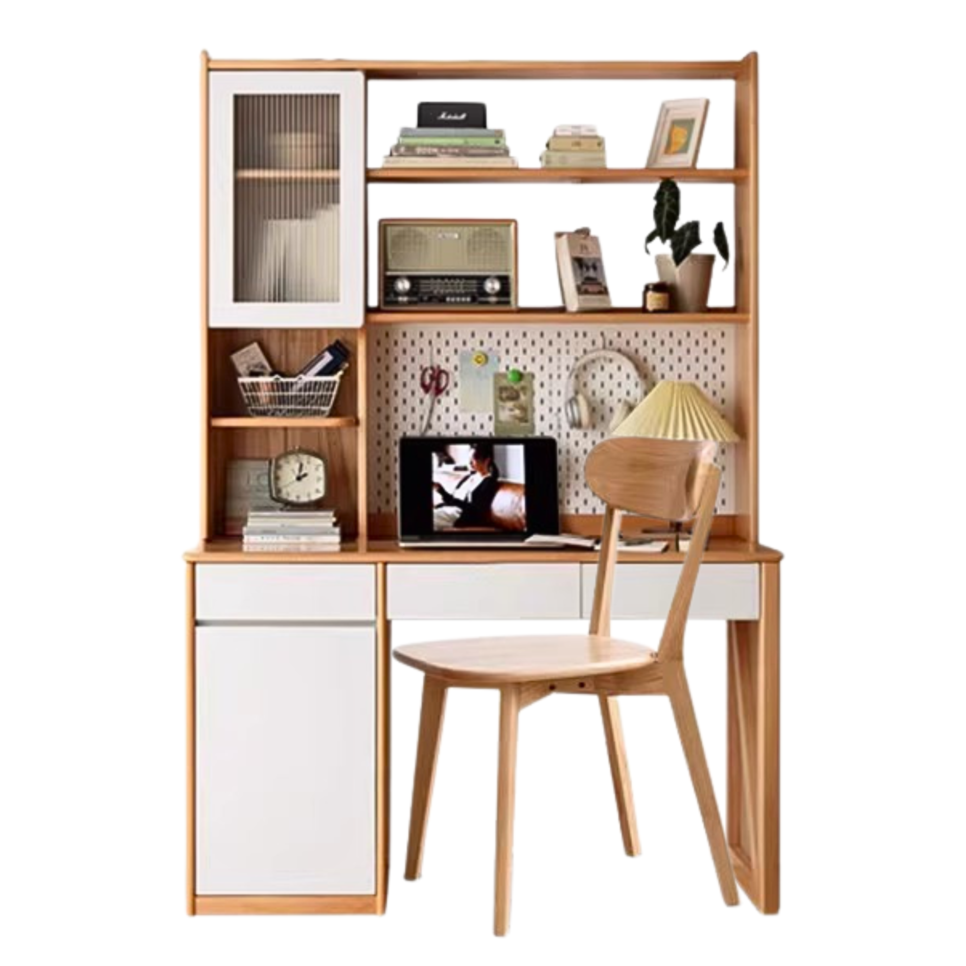 Beech Solid wood desk bookshelf integrated study-