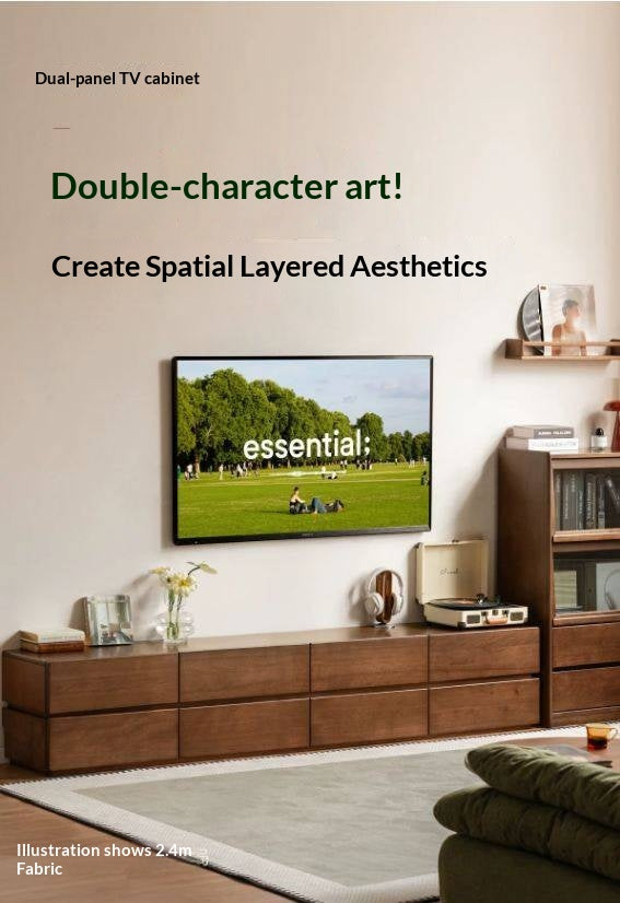 Solid Longan Hardwood Floating Media Console with Push-Open Drawers